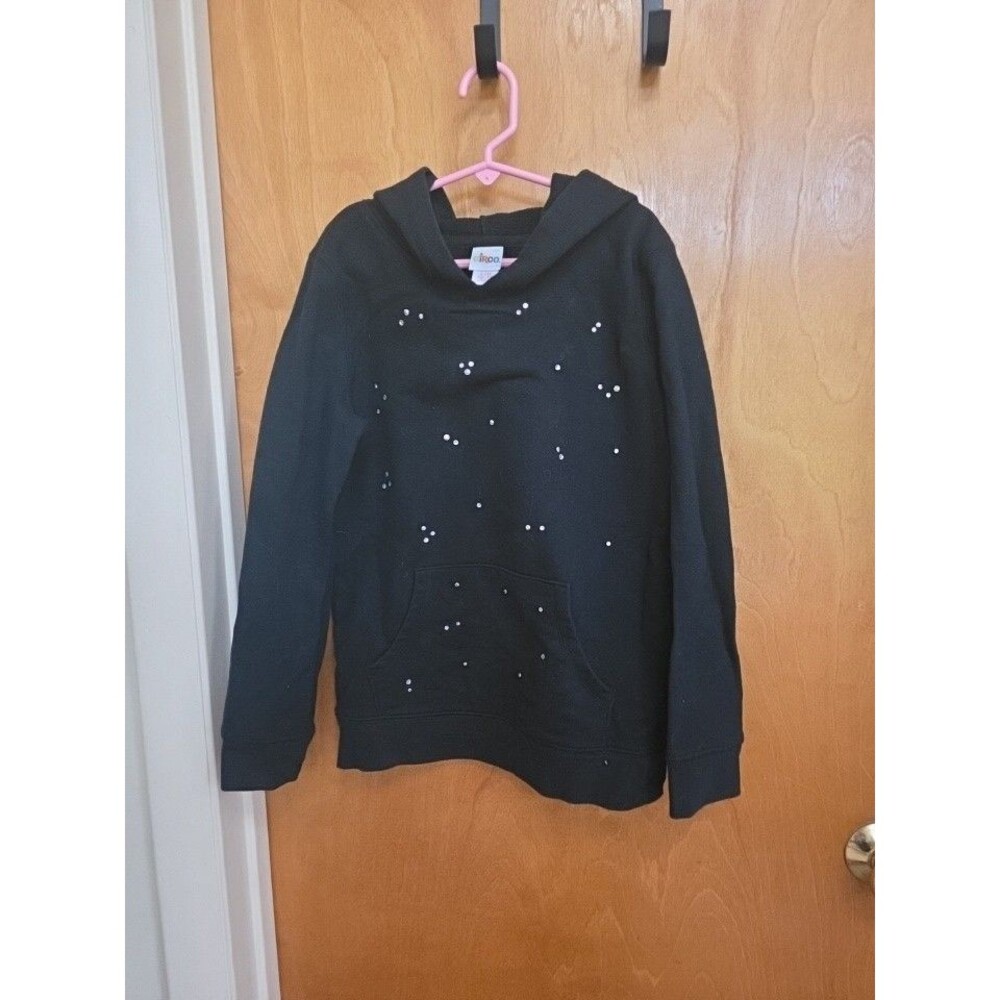 Girl's L 10-12 black pullover hooded with rhinestones